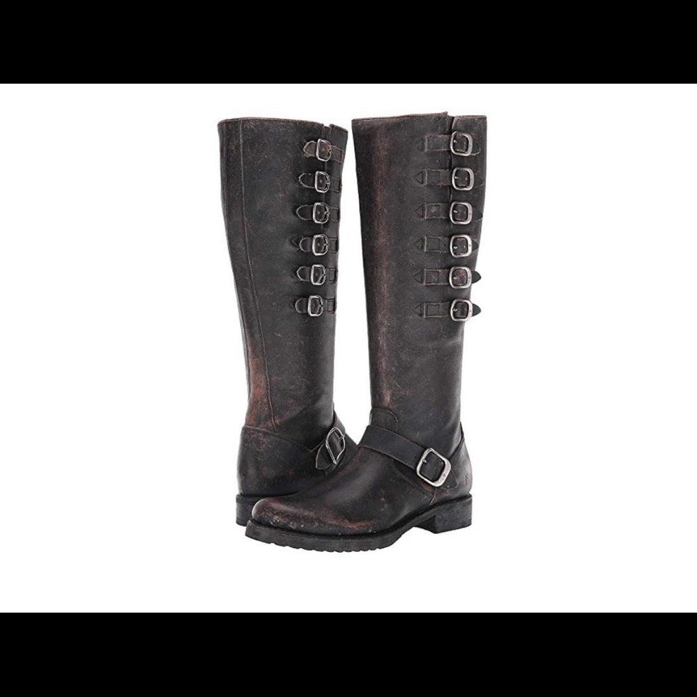 Frye Distressed leather Veronica Tall belted boots